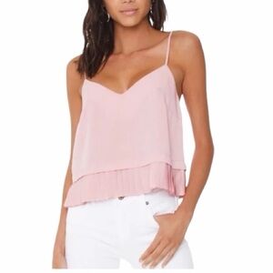 NWT FRENCH CONNECTION Pink Crepe Spaghetti Strap Cami Accordion Pleat Hem Size L
